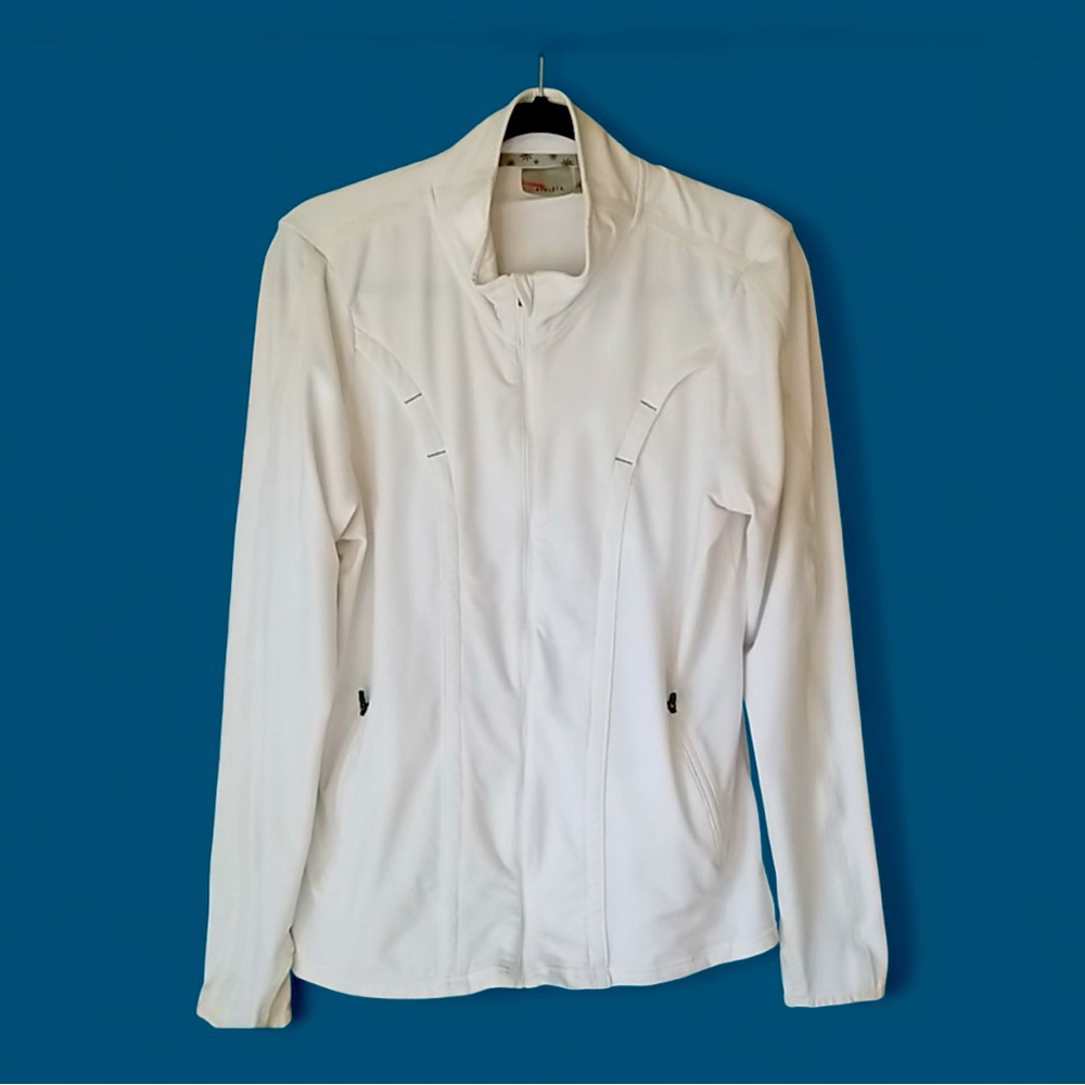 Athleta Zipper Jacket XL White & Turquoise